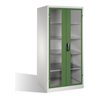 C+P Werkzeugschrank XXL mit Sichtfenster-Drehtüren, innen 4 Böden, H1950xB930xT800mm Front Resedagrün Korpus Lichtgrau