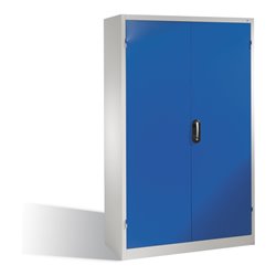 C+P Schwerlast-Werkzeugschrank mit Drehtüren, innen 4 Böden, H1950xB1200xT400mm Front Enzianblau Korpus Lichtgrau