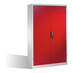 C+P Schwerlast-Werkzeugschrank mit Drehtüren, innen 4 Böden, H1950xB1200xT400mm Front Rubinrot Korpus Lichtgrau