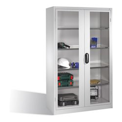C+P Werkzeugschrank mit Sichtfenster-Drehtüren, innen 4 Böden, H1950xB1200xT500mm Front Lichtgrau Korpus Lichtgrau