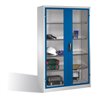 C+P Werkzeugschrank mit Sichtfenster-Drehtüren, innen 4 Böden, H1950xB1200xT500mm Front Enzianblau Korpus Lichtgrau