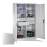 C+P Werkzeugschrank mit Drehtüren, 6 Böden, 4 Schübe, H1950xB1200xT500mm Front Lichtgrau Korpus Lichtgrau