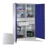 C+P Werkzeugschrank mit Drehtüren, 6 Böden, 4 Schübe, H1950xB1200xT500mm Front Enzianblau Korpus Lichtgrau