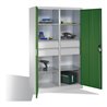 C+P Werkzeugschrank mit Drehtüren, 6 Böden, 4 Schübe, H1950xB1200xT500mm Front Resedagrün Korpus Lichtgrau