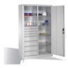 C+P Werkzeugschrank mit Drehtüren, 6 Böden, 8 Schübe, H1950xB1200xT500mm, Lichtgrau