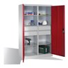 C+P Werkzeugschrank mit Drehtüren, 6 Böden, 4 Schübe, H1950xB1200xT500mm Front Rubinrot Korpus Lichtgrau
