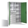 C+P Werkzeugschrank mit Drehtüren, 6 Böden, 8 Schübe, H1950xB1200xT500mm, Lichtgrau/Resedagrün