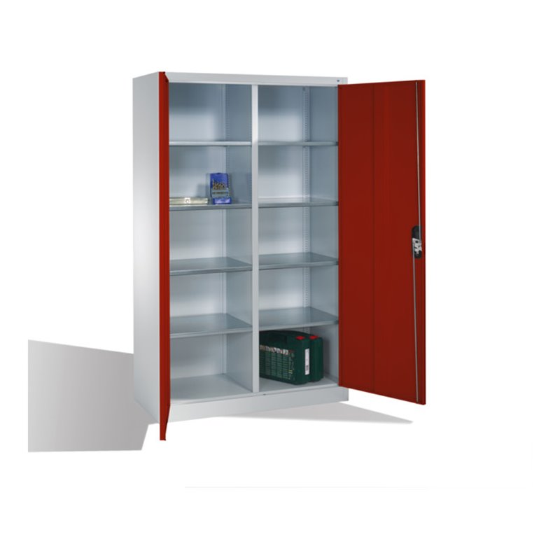 C+P Werkzeugschrank mit Drehtüren, innen 10 Fächer, H1950xB1200xT500mm Front Rubinrot Korpus Lichtgrau