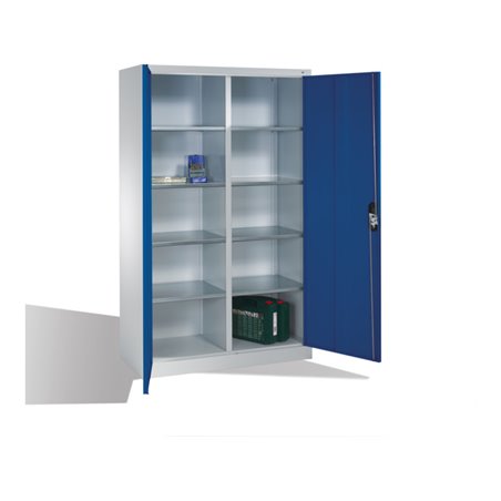C+P Werkzeugschrank mit Drehtüren, innen 10 Fächer, H1950xB1200xT500mm Front Enzianblau Korpus Lichtgrau