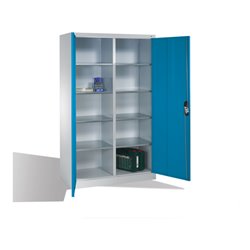 C+P Werkzeugschrank mit Drehtüren, innen 10 Fächer, H1950xB1200xT500mm Front Lichtblau Korpus Lichtgrau