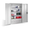 C+P Werkzeugschrank mit Drehtüren, 4 Böden und 3 Schübe, H1950xB1200xT500mm Front Lichtgrau Korpus Lichtgrau