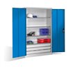C+P Werkzeugschrank mit Drehtüren, 4 Böden und 3 Schübe, H1950xB1200xT500mm Front Lichtblau Korpus Lichtgrau