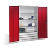 C+P Werkzeugschrank mit Drehtüren, 4 Böden und 3 Schübe, H1950xB1200xT500mm Front Rubinrot Korpus Lichtgrau