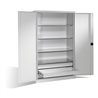 C+P Schwerlastschrank mit Drehtüren, 4 Böden und 3 Schübe, H1950xB1200xT500mm Front Lichtgrau Korpus Lichtgrau