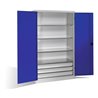 C+P Schwerlastschrank mit Drehtüren, 4 Böden und 3 Schübe, H1950xB1200xT500mm Front Enzianblau Korpus Lichtgrau