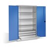 C+P Schwerlastschrank mit Drehtüren, 4 Böden und 3 Schübe, H1950xB1200xT500mm Front Lichtblau Korpus Lichtgrau