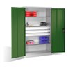 C+P Schwerlastschrank mit Drehtüren, 3 Böden und 3 Schübe, H1950xB1200xT500mm Front Resedagrün Korpus Lichtgrau