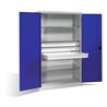 C+P Schwerlastschrank mit Drehtüren, 3 Böden und 3 Schübe, H1950xB1200xT500mm Front Enzianblau Korpus Lichtgrau