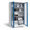 C+P Werkzeugschrank, Sichtfenster-Drehtüren, 4 Böden, 3 Schübe, H1950xB1200xT500mm Front Lichtblau Korpus Lichtgrau