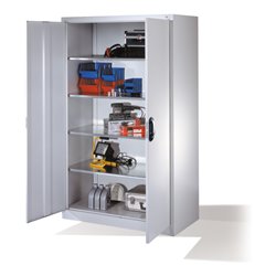 C+P Werkzeugschrank mit Drehtüren, innen 4 Böden, H1950xB1200xT600mm Front Lichtgrau Korpus Lichtgrau