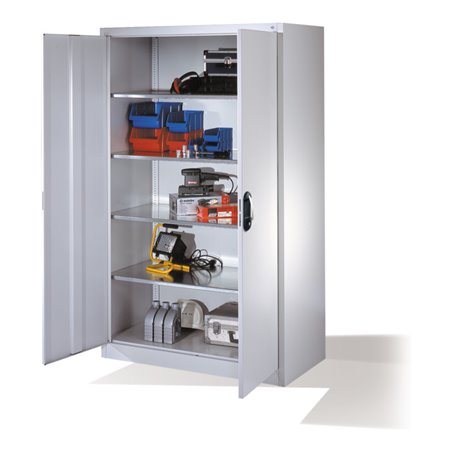 C+P Werkzeugschrank mit Drehtüren, innen 4 Böden, H1950xB1200xT600mm Front Lichtgrau Korpus Lichtgrau