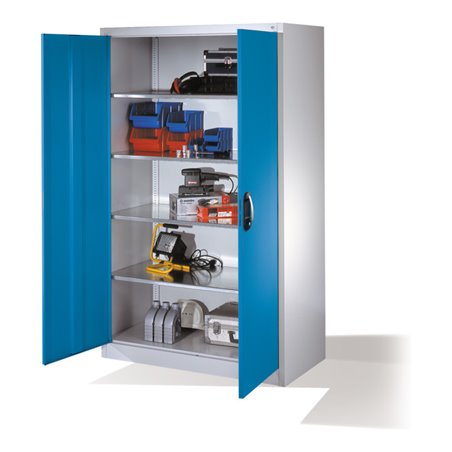C+P Werkzeugschrank mit Drehtüren, innen 4 Böden, H1950xB1200xT600mm Front Lichtblau Korpus Lichtgrau