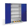 C+P Werkzeugschrank mit Drehtüren, 4 Böden und 3 Schübe, H1950xB1200xT600mm Front Enzianblau Korpus Lichtgrau
