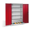 C+P Werkzeugschrank mit Drehtüren, 4 Böden und 3 Schübe, H1950xB1200xT600mm Front Rubinrot Korpus Lichtgrau