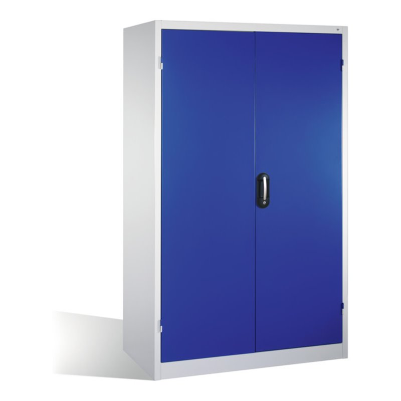 C+P Werkzeugschrank mit Drehtüren, 3 Böden und 3 Schübe, H1950xB1200xT600mm Front Enzianblau Korpus Lichtgrau