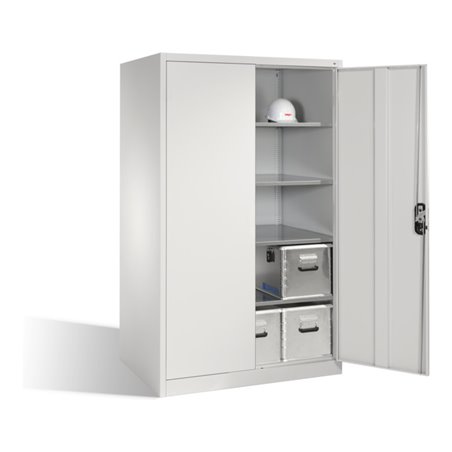 C+P Werkzeugschrank XXL mit Drehtüren, innen 4 Böden, H1950xB1200xT800mm Front Lichtgrau Korpus Lichtgrau