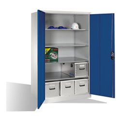 C+P Werkzeugschrank XXL mit Drehtüren, innen 4 Böden, H1950xB1200xT800mm Front Enzianblau Korpus Lichtgrau
