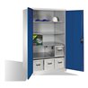 C+P Werkzeugschrank XXL mit Drehtüren, innen 4 Böden, H1950xB1200xT800mm Front Enzianblau Korpus Lichtgrau