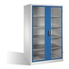 C+P Werkzeugschrank XXL mit Sichtfenster-Drehtüren, 4 Böden, H1950xB1200xT800mm Front Enzianblau Korpus Lichtgrau