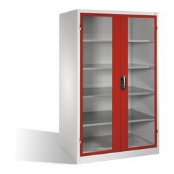 C+P Werkzeugschrank XXL mit Sichtfenster-Drehtüren, 4 Böden, H1950xB1200xT800mm Front Rubinrot Korpus Lichtgrau