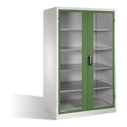 C+P Werkzeugschrank XXL mit Sichtfenster-Drehtüren, 4 Böden, H1950xB1200xT800mm Front Resedagrün Korpus Lichtgrau