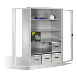 C+P Werkzeugschrank XXL mit Sichtfenster-Drehtüren, 4 Böden, H1950xB1200xT800mm Front Lichtgrau Korpus Lichtgrau