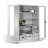C+P Werkzeugschrank XXL mit Sichtfenster-Drehtüren, 4 Böden, H1950xB1200xT800mm Front Lichtgrau Korpus Lichtgrau