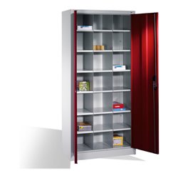 C+P Aktenschrank Acurado mit Drehtüren, innen 21 Gefache, H1950xB930xT400mm Front Rubinrot Korpus Lichtgrau