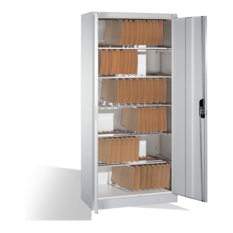 C+P Aktenschrank Acurado mit Drehtüren, innen 6 Pendelstangen, H1950xB930xT400mm Front Lichtgrau