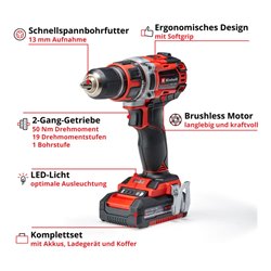 Einhell Professional Akku-Bohrschrauber TE-CD 18/50 Li BL (2x2,0Ah)