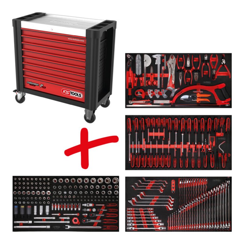 KS Tools Performanceplus Werkstattwagen-Satz P25 mit 285 Werkzeugen für 4 Schubladen