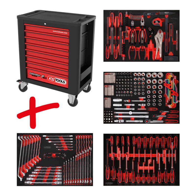 KS Tools Performanceplus Werkstattwagen-Satz P15 mit 241 Werkzeugen für 4 Schubladen