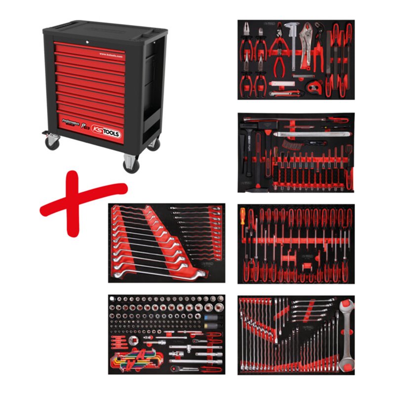 KS Tools Performanceplus Werkstattwagen-Satz P15 mit 284 Werkzeugen für 6 Schubladen
