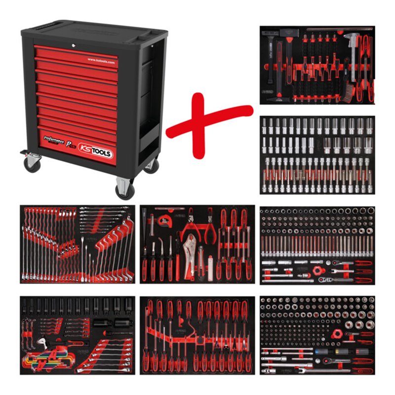KS Tools Performanceplus Werkstattwagen-Satz P15 mit 536 Werkzeugen für 8 Schubladen