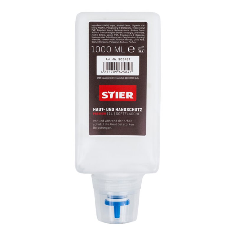 STIER Haut- und Handschutz Premium 1l Softflasche für STIER Handreiniger Spender Set