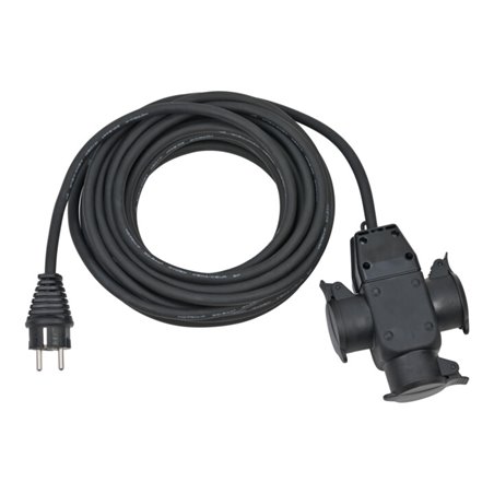 Baustellen-Verlängerungskabel 10m H07RN-F3G1,5 schwarz mit 3-fach Gummikupplung IP44