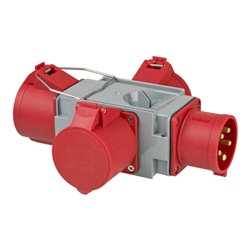 Kreuzverteiler CEE400V/32A 3fach Stecker CEE + 3x Steckdosen CEE