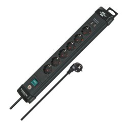 Premium-Line Steckdosenleiste mit USB-Ladefunktion 6-fach schwarz 3m H05VV-F 3G1,5