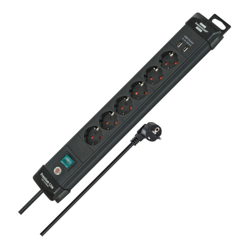 Premium-Line Steckdosenleiste mit USB-Ladefunktion 6-fach schwarz 3m H05VV-F 3G1,5
