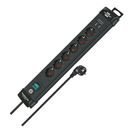 Premium-Line Steckdosenleiste mit USB-Ladefunktion 6-fach schwarz 3m H05VV-F 3G1,5